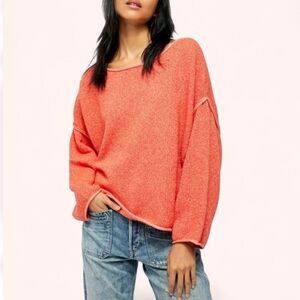 Free People Bardot Oversized Slouchy Sweater Coral XL